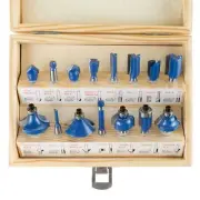 Multi Purpose 15 Piece Router Bit Set Carbide Tips Wood Working in Case