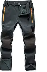 [CAMOFOXIN] Men's Fleece Ski Pants with Belt, Waterproof Snow Hiking Pants for Snowboarding (