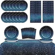 Qyeahkj 24 Guests Space Galaxy Party Plates Napkins Tablecloth Supplies Set Starry Night Disposable Tableware Dinnerware Decorations Favors for Birthday Party Baby Shower