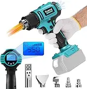 Ecarke Cordless Heat Gun for Makita 18 V, 350 W Hot Air Gun 50-550 °C Adjustable Temperature with LCD Display and 5 Nozzles Hot Air Gun for Shrinking, Heating, Welding (without Battery)