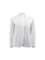 White Cotton Buttoned Mock-Neck Shirt