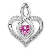 Sterling Silver Created Pink Sapphire and Real Diamond Pendant