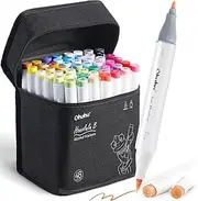 Alcohol Brush Markers - Double Tipped Sketch Art Marker Set for Kids Artist Adults Coloring, 48 Colors + 1 Alcohol Marker Blender + Marker Case, Brush & Fine, Honolulu B Series of Ohuhu Markers