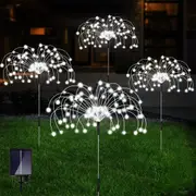 Solar Pathway Lights Waterproof Garden Solar 4-IN-1 Set Firework Lights with Remote 8 Modes 120 LED Starburst String Lights Christmas Fairy Light -White