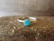 Zuni Indian Sterling Silver Round Turquoise Ring by Rosetta - Size 3.5