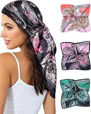 [Generic] Satin Head Scarf for Women 3Pcs Silk Scarf for Hair Scarf Satin Hair Bandana Women Headscarf Hair Wrap Scarf Neck