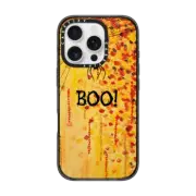 iPhone 16 Pro Impact Case MagSafe Compatible BOO! Spooky Cool Spider Halloween Typography Creepy Festive Trick or Treat Orange Black Spiderweb All Hallow's Eve Bold Fine Art Painting Design