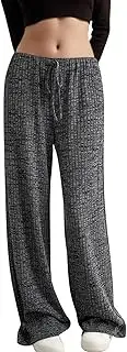 [FEOYA] Wide Leg Lounge Pants for Women Strip Trousers Elasticated Waist Casual Relax Fit Full Length Sweatpants Baggy Drawstring Straight Trousers