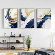 Navy and Gold Watercolor Shapes 3 sets Canvas Wall Art