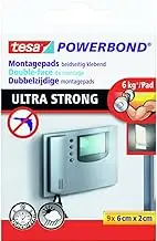 tesa Powerbond Ultra Strong Adhesive Pads/Double-Sided Pads for Indoor and Protected Outdoor Mounting - Ultra Strong Adhesive on Both Sides/Pack of 9 Pads