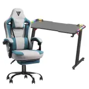 Advwin Gaming Office Desk 120cm LED Light & Gaming Chair with Footrest Fabric Dark Grey