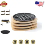 Set of 4 Cast Iron Steak Plates with Bamboo Base - Ideal for Grilling & Serving