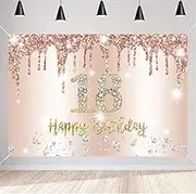 Happy 18th Birthday Backdrop Banner for Girls 18 Years Old Fabric Sign Poster, 18th Birthday Party Deco Supplies Rosegold Photo Background, 59"x35.4"