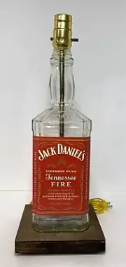 Jack Daniel's Fire 1.75L Liquor Bar Bottle TABLE LAMP Lounge Light Wood Base