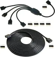 WFYZQLJE 4 Pin 1 Set of LED Black Light Strip Connector kit, 1Pcs 9.84-Foot (3-Meter) RGB Cable Extension, 1 to 4 Way Splitter Cables, 4-pin 10mm Connector, for 5050 3528 RGB LED Light Strips