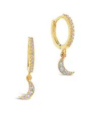 Sterling Forever 14K Over Silver CZ Crescent Micro Hoops