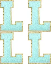 sourcing map Chenille Letter Patches 2.2" Self Adhesive Alphabet L Stick on Embroidered Patch Sew on Letter Stickers Applique for Repairing Clothing Jeans Shoes Hats DIY(Blue, Pack of 4)
