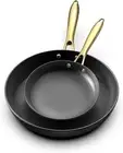 8 12 Inch Gold Handle Nonstick Cast Iron Frying Pan Set Honeycomb Technology
