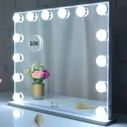 Hollywood Makeup Vanity Mirror with LED Lights and Detachable 10X Magnification Mirror (White, 62 x 51 cm)