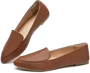 [FINIWOR] Loafers for Women Flats Shoes Women Pointed Toe Dress Shoes Comfortable Memory Foam Penny Loafers Slip On Shoes, Brown, 8
