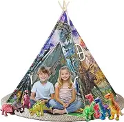LimitlessFunN Dinosaur Teepee Kids Play Tent | includes Padded Mat, Wooden Poles, Star Lights & Carrying Case |, Children Indoor Playhouse for Boys, Toddlers, 47" D x 47" W x 57" H