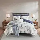 NEW! ~ COTTAGE CHIC FARMHOUSE BLUE NAVY WHITE ROSE LEAF SOFT QUILT COMFORTER SET