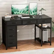 ApexSpace Computer Desk with 6 Drawers 120CM Gaming Desk with Reversible Storage Shelves Gaming Table for Home Office Modern Writing Table PC Desks Black