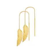 9ct Gold Leaf Thread Drop Earrings