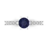 1.05Ct Round Cut Blue Sapphire Solid Gold Engagement Promise Statement Ring
