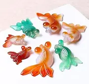 [QSAENHA] Feng Shui Jewelry Making Beads Small 3pcs Goldfish Pendant Charms Agate Carnelian Chalcedony Koi Carp Zen Garden Antique Healing Crystal Beads Craft DIY Attract Money Luck,Red Agate/2000