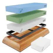 Large Sharpening Stone Set - Whetstone Knife Sharpener - Grits 400/1000/6000 - Nonslip Bamboo Base