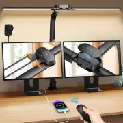 Rimposky Desk Lamp with USB Charging Port, 80Cm Clamp LED Desk Lamps, 24W Double