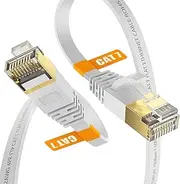 Surplay Cat7 20FT Ethernet Cable White-10Gbps Shielded & Ground Wire Internet Network Flat Cord,Ultra Slim Gold-Plated RJ45 Cat 7 LAN Line with Cable-Tie for Router,Mac,Xbox,PS5,NAS,Cat6A