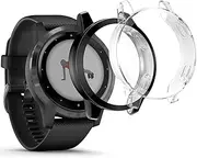 2 Pack TPU Case Compatible with Garmin Vivoactive 4 45MM，All Around Screen Protective Bumper Cover (Black/Clear)