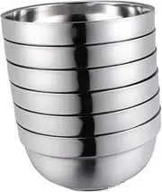 FELTECHELECTR 6pcs Double Layer Stainless Steel Bowls Hot Insulated Soup Rice Bowls for Family Dinnerware Easy to Clean for Home Beach Camping