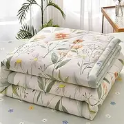 Chickwin Quilted Bedspread Single Double King Size, Simple Floral Printed Coverlets Lightweight Microfiber Comforter Easy Care Sofa Blanket Throw for All Season (180x200cm,Garden Grass)