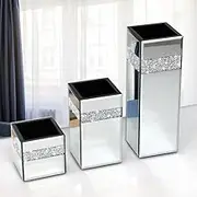 ALLARTONLY Crushed Diamond Mirrored Vase Pack of 3 Pieces Small Middle Large. Crystal Silver Mirror Glass Stunning Decorative Flower Vase Luxury for Home Decor. Can’t Hold Water., 3 Pack