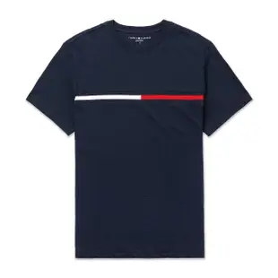 【Tommy Hilfiger】TOMMY 經典刺繡文字Logo圖案短袖T恤 上衣-深藍色(平輸品)