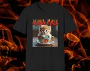 ALPHA MALE Teacup Kitten Sarcastic Joke Tee, Stupid White Elephant Gift Shirt