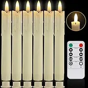 Neween LED Flameless Taper Candles with Remote Timer Dimmer, Ivory LED Candlesticks, Battery Operated Warm 3D Wick Light Window Candles Pack of 6 with Holder, Halloween Christmas Home Wedding