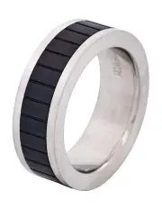 [Cudworth] Brushed Stainless Steel With Ion Plated Matt Band Ring in Black