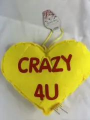 CRAZY 4 U Yellow Valentine Conversation Heart Hanging Pillow 9.5x7”