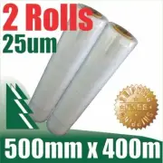 2 Rolls 500mm x 400m 25um Clear Stretch Film Pallet Wrap Wrapping BEST PRICE