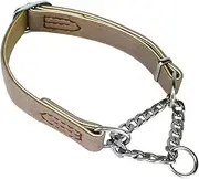 JiangYanus Martingale Dog Collars, Padded Leather Half-Check Stainless Steel Chain Anti-Escape No Pull Choke Dog Training Collar for Small Medium Large Dogs
