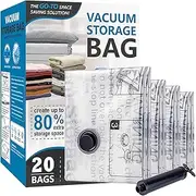 [XINAHONG] Vacuum Storage Bags 20 Pack, Vacuum Sealer Bags Storage Clothes with Travel Hand Pump (5 Jumbo/5 Large/5 Medium/5 Small), for Clothes, Blanket, Duvets, Pillows, Comforters Storage