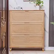 Solid Wood Elongated Shoe Cabinet 3 Tier Freestanding Slim Shoe Storage Cabinet with 3 Flip Drawers Hidden Shoe Rack Organizer for Hallway Bedroom