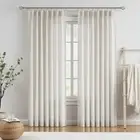 Natural Pinch Pleated Semi Sheer Curtains Textured Linen Blended Light Filter...