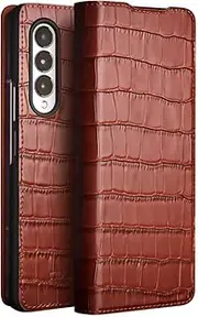 Natural Genuine Leather Case for Samsung Galaxy Z Fold 4 5G Premium Cowhide Luxury Wallet Cover for Samsung Z Fold 4 Case（Brown）