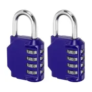 3" Long 4 Digit Combination Padlock, 2Pcs Zinc Alloy Resettable Lock, Blue