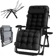 Zero Gravity Lounge Chair, Sun Loungers for Garden, Patio Recliner Folding Reclining Chair Padded Seat, Pillow, Relaxing Chair for Sports Yard Patio Lawn Camping Lounge Chair (Color : Black Pads)